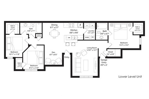 Floor plan for 3 beds, 2 baths, 1440 sqft